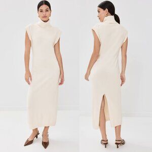 SIMKHAI Turtleneck Knit Midi Dress Cap Sleeve Cotton Cashmere Ivory Size XS